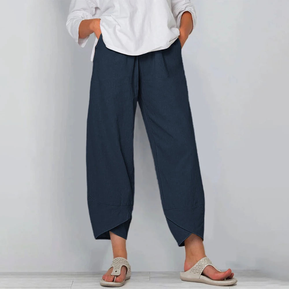 Wide-Leg Linen Pants in Navy