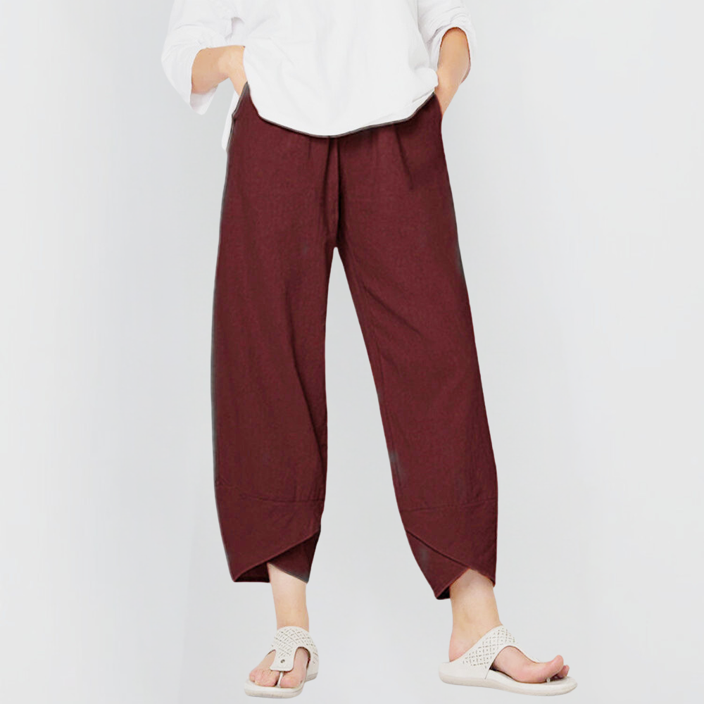 Wide-Leg Linen Pants in Wine