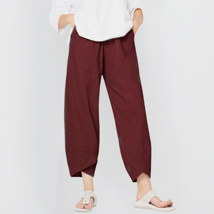 Wide-Leg Linen Pants in Wine
