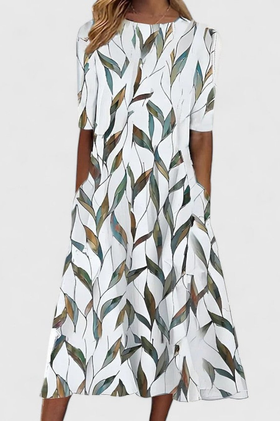 Women's A-Line Cotton Midi Beach Dress in White 2