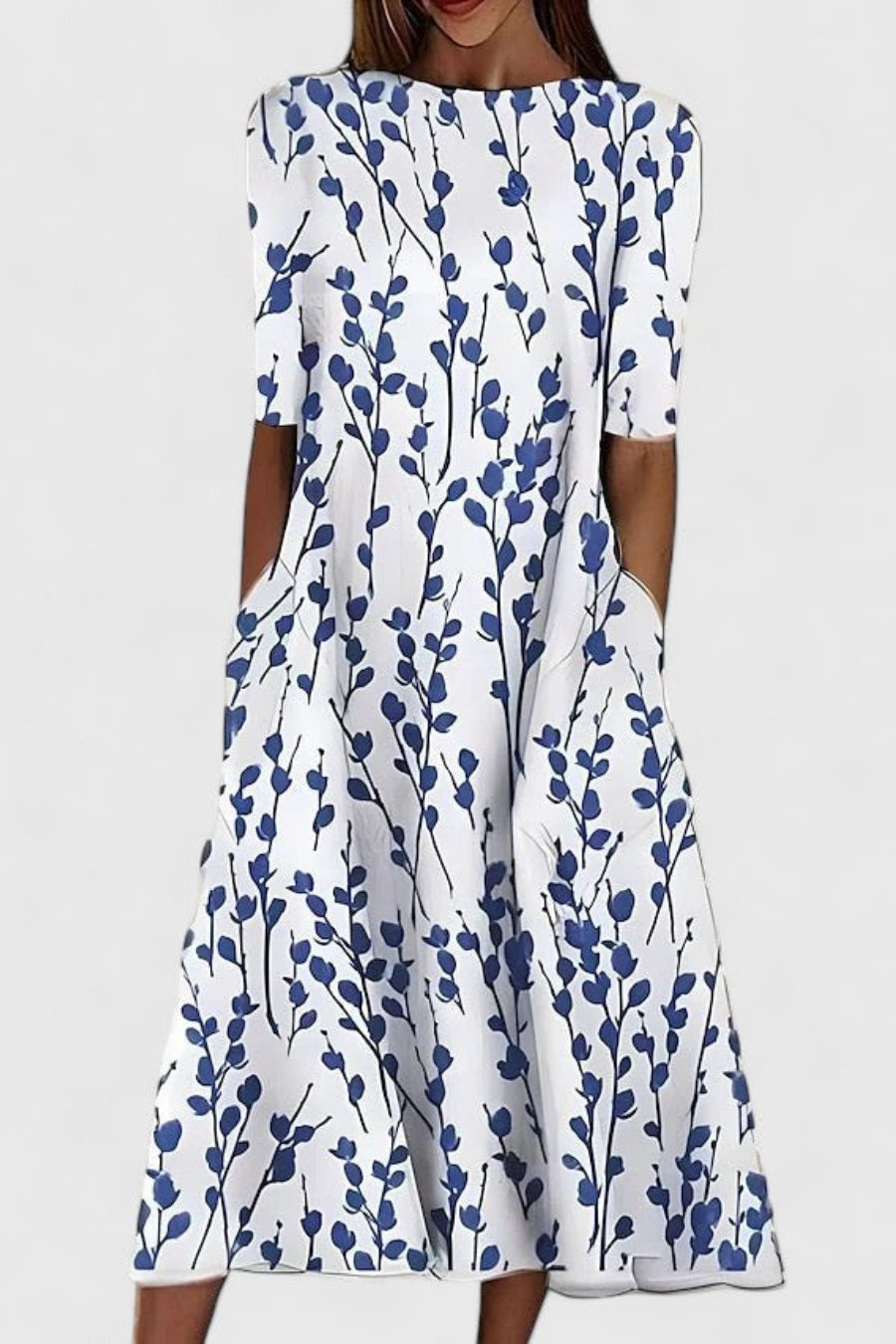 Women's A-Line Cotton Midi Beach Dress in White