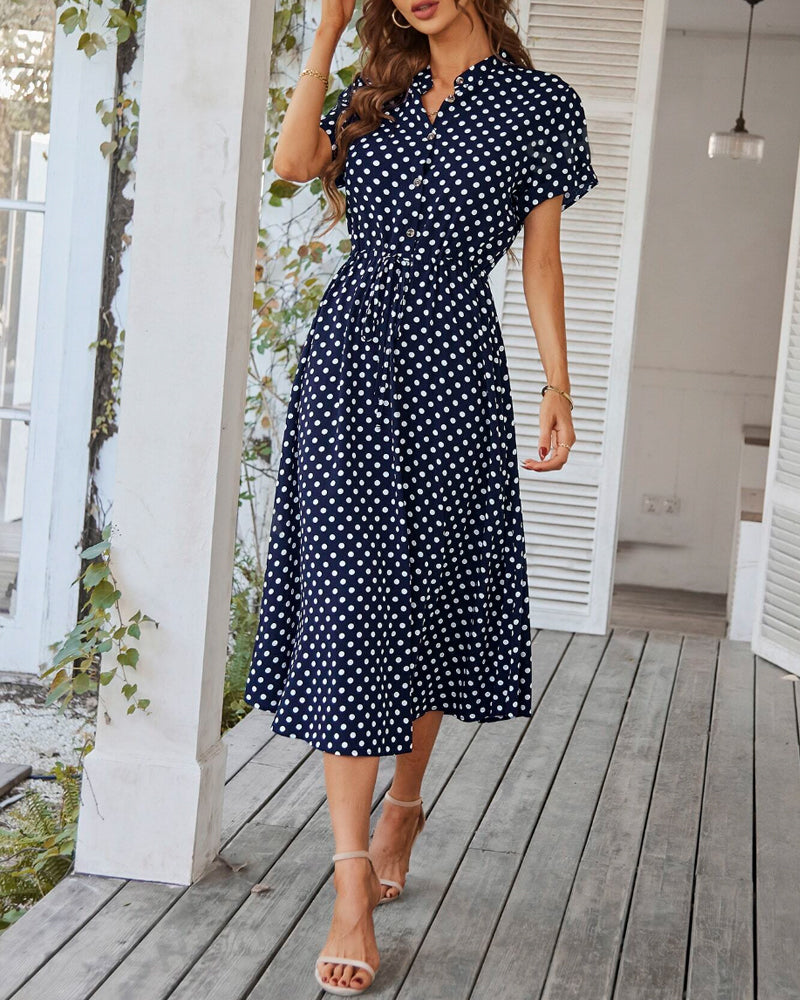 Women's A-Line Polka Dot Dress for Summer (3)
