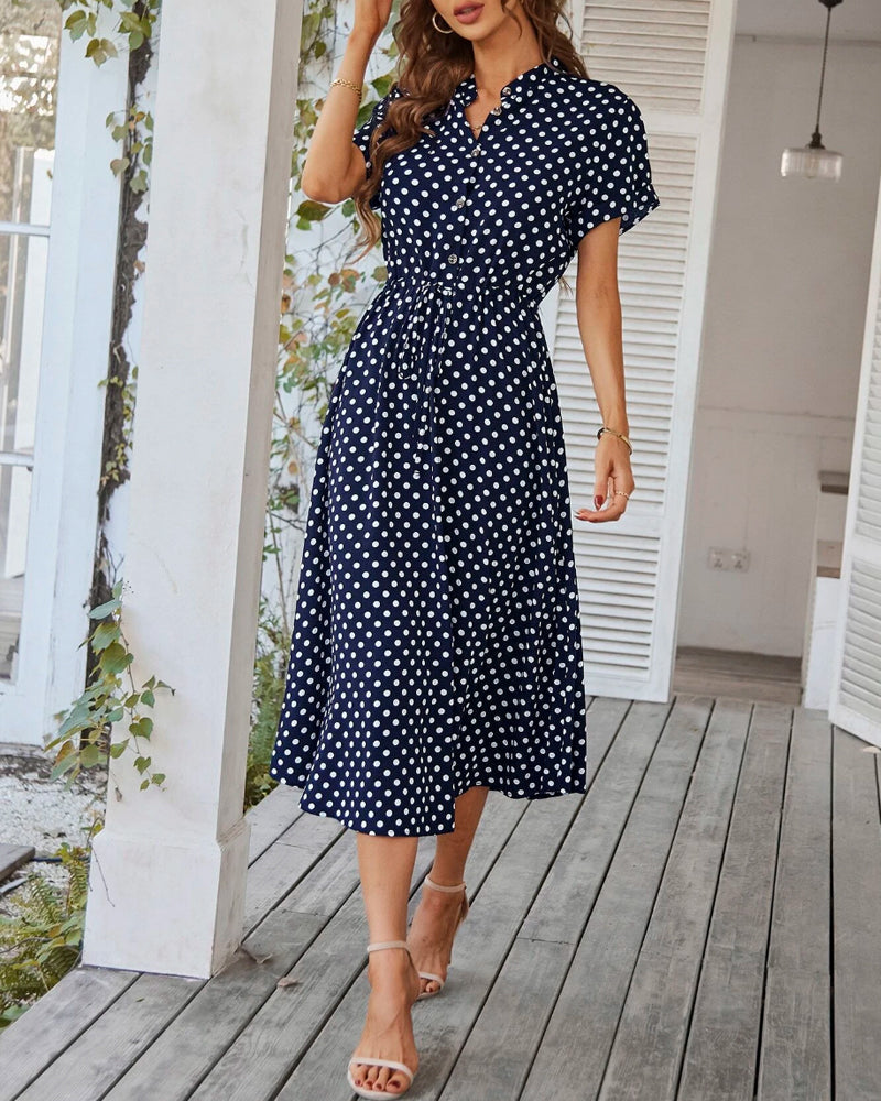 Women's A-Line Polka Dot Dress for Summer (6)
