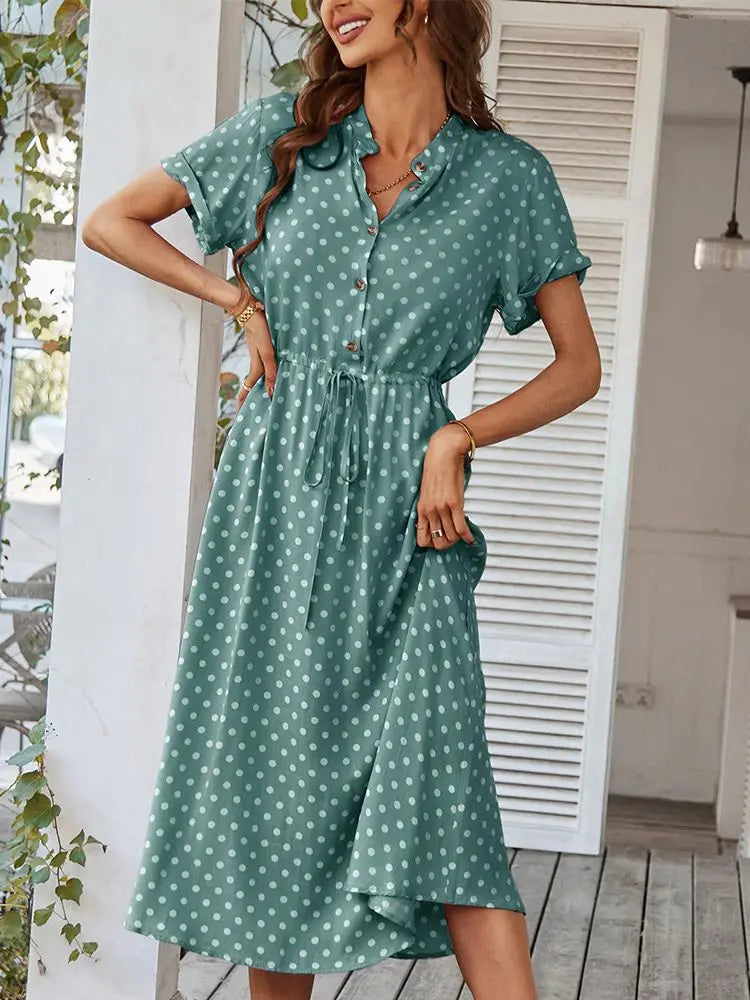 Women's A-Line Polka Dot Dress for Summer in Grun