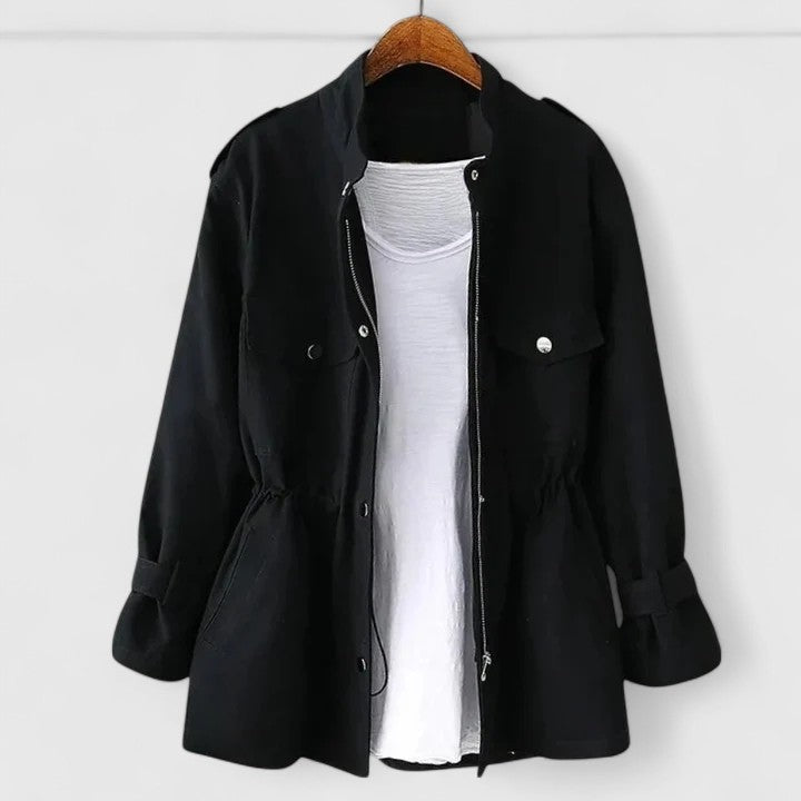 Women's Adjustable Waist Spring Trenchcoat in Black