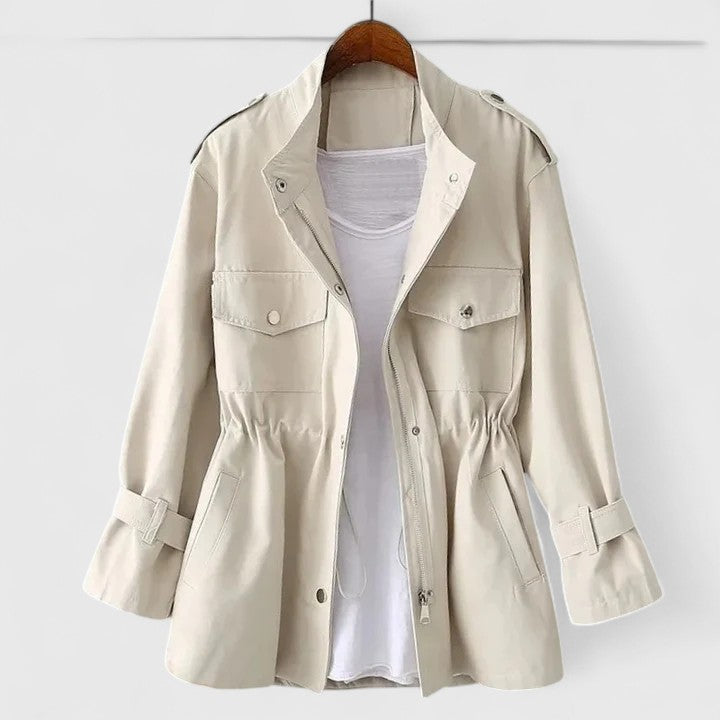 Women's Adjustable Waist Spring Trenchcoat in Cream