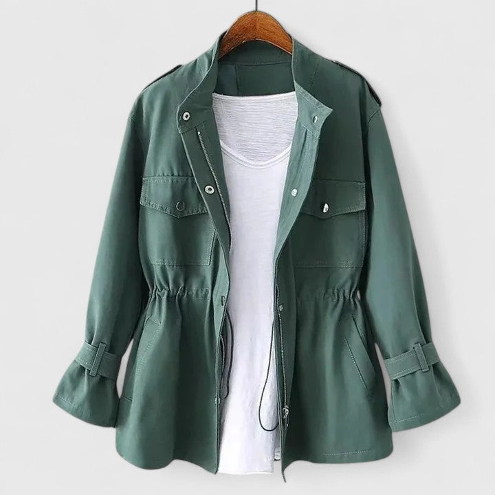Women's Adjustable Waist Spring Trenchcoat in Green