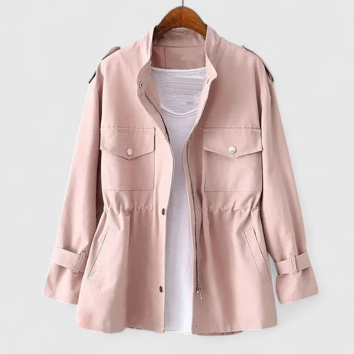 Women's Adjustable Waist Spring Trenchcoat in Pink
