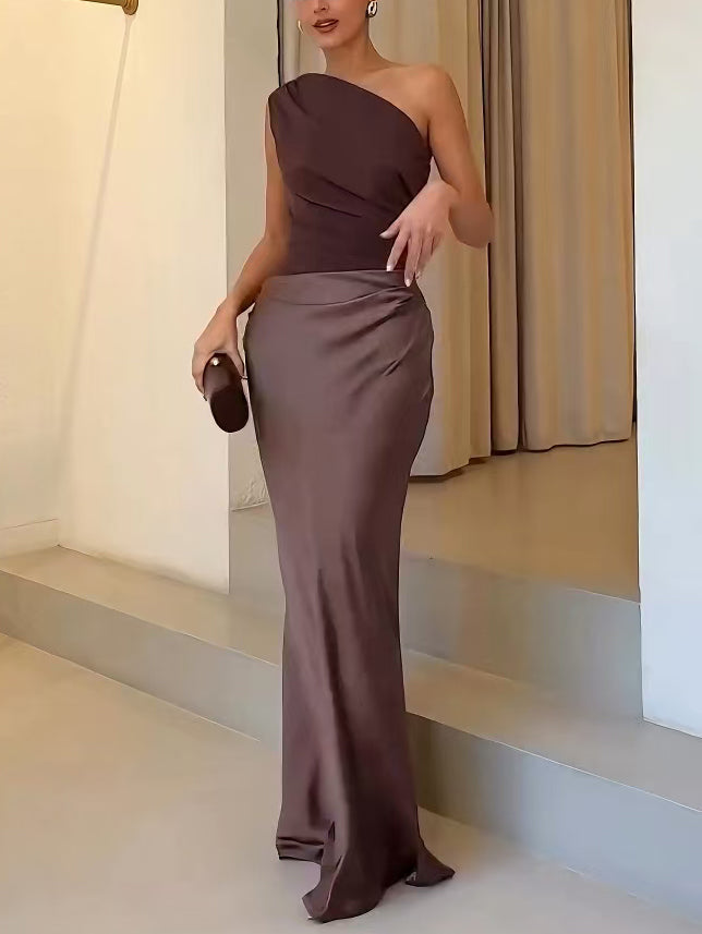 Women's Asymmetric Ruched Maxi Cocktail Dress (6)