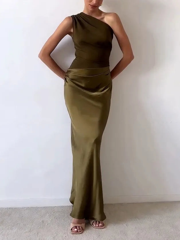 Women's Asymmetric Ruched Maxi Cocktail Dress (8)