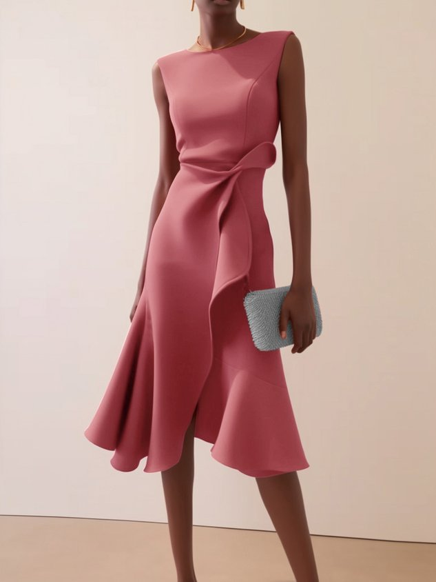 Women's Asymmetric Summer Midi Dress in Pink