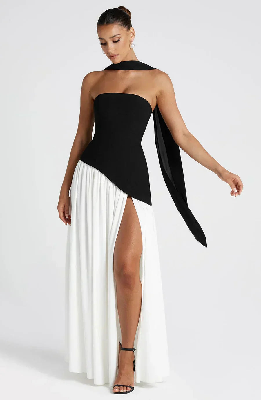 Women's Asymmetrical Fall Wedding Maxi Dress in Black 1