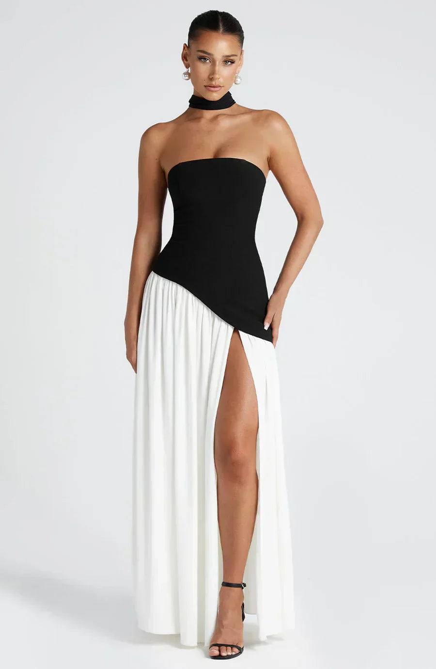 Women's Asymmetrical Fall Wedding Maxi Dress in Black 2