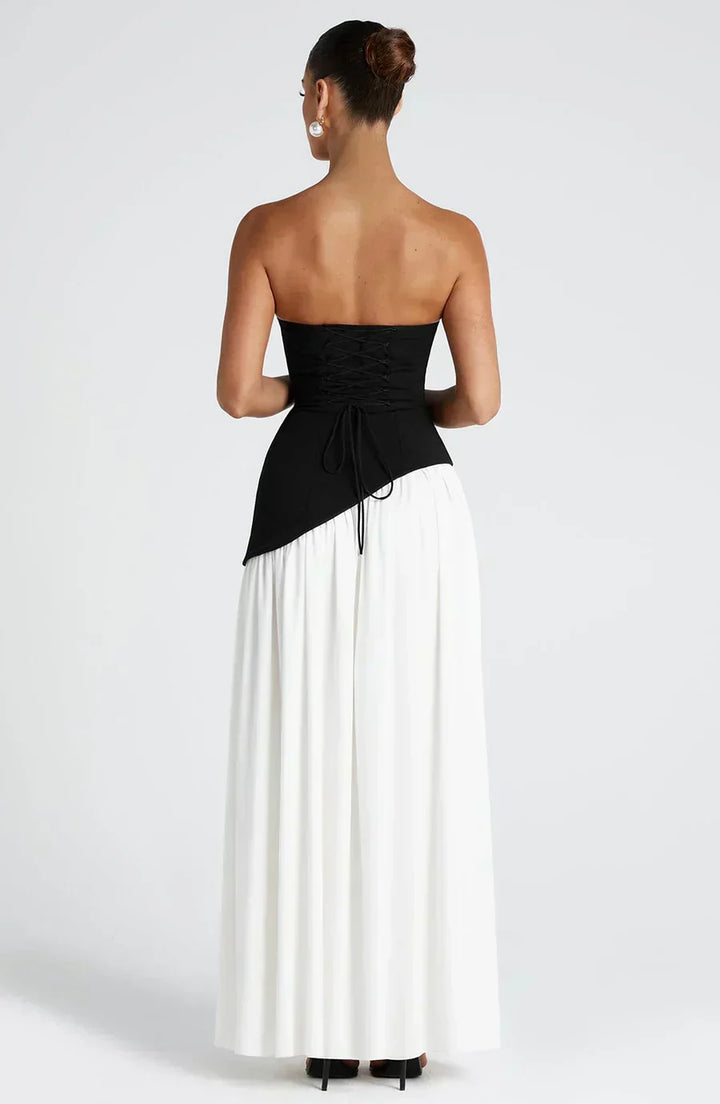 Women's Asymmetrical Fall Wedding Maxi Dress in Black 3