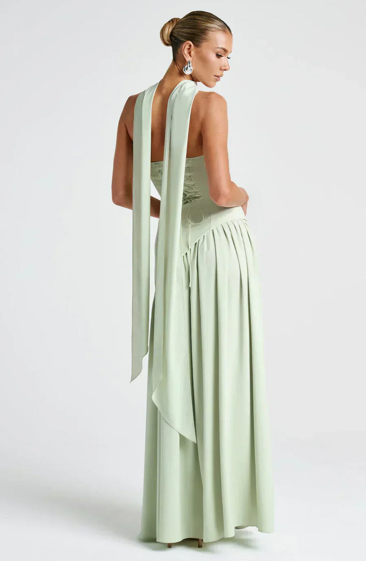 Women's Asymmetrical Fall Wedding Maxi Dress in Green 3