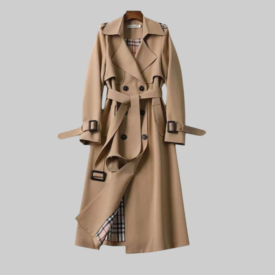 Women's Belted Long Trenchcoat in Beige