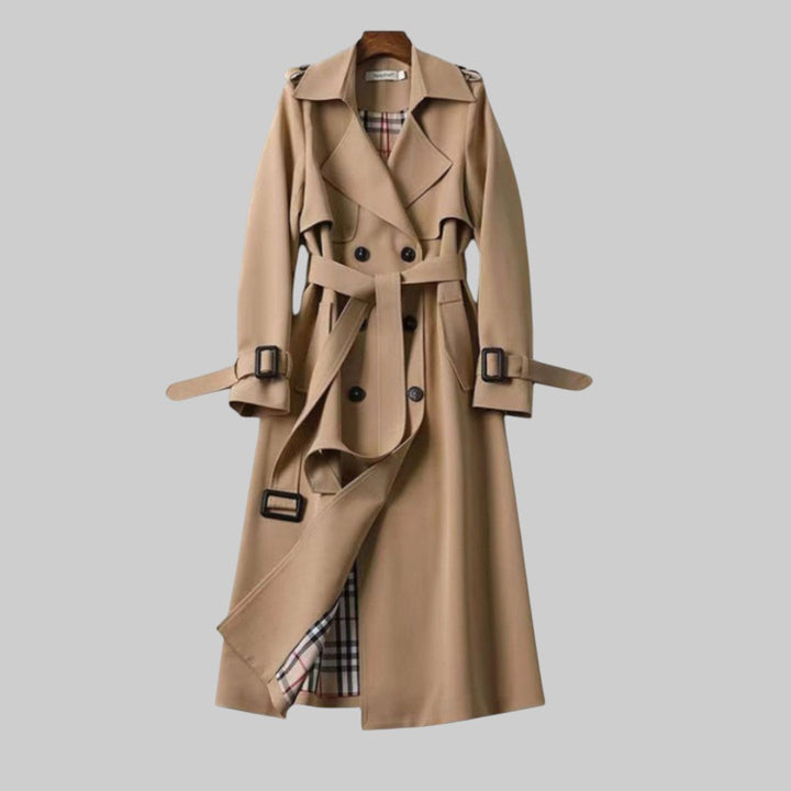 Women's Belted Long Trenchcoat in Beige