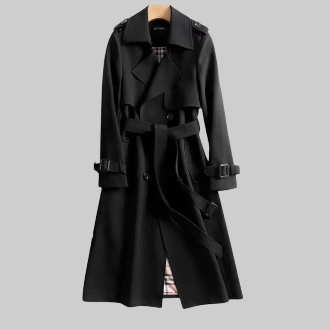 Women's Belted Long Trenchcoat in Black