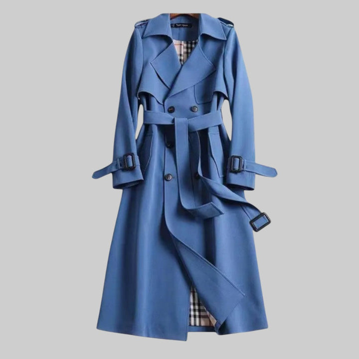 Women's Belted Long Trenchcoat in Blue