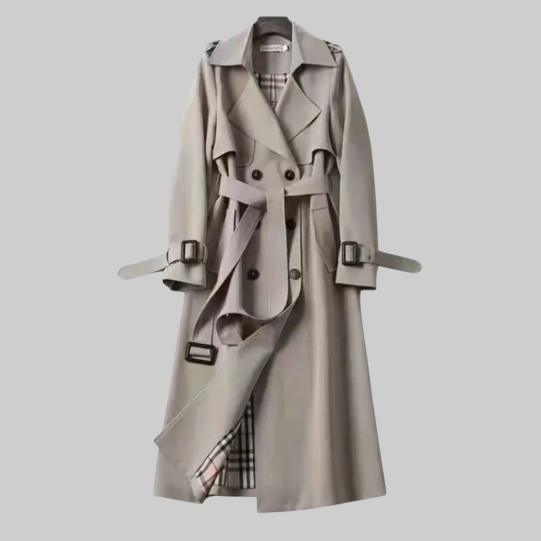 Women's Belted Long Trenchcoat in Grey