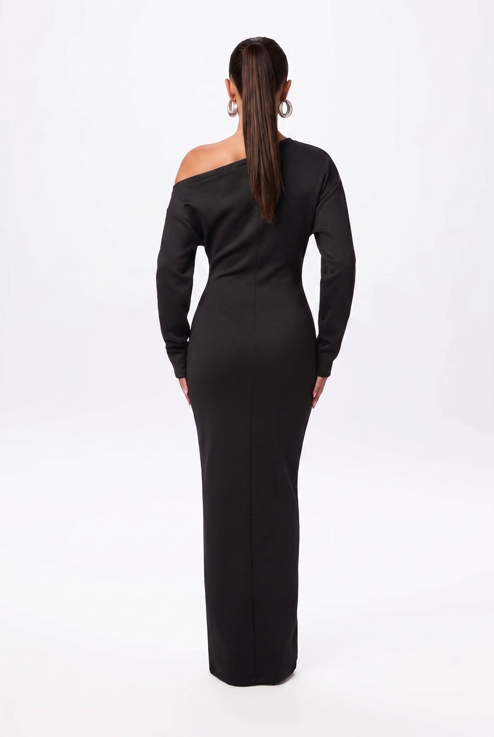 Women's Black Race Day Dress with Off-Shoulder in Black 2