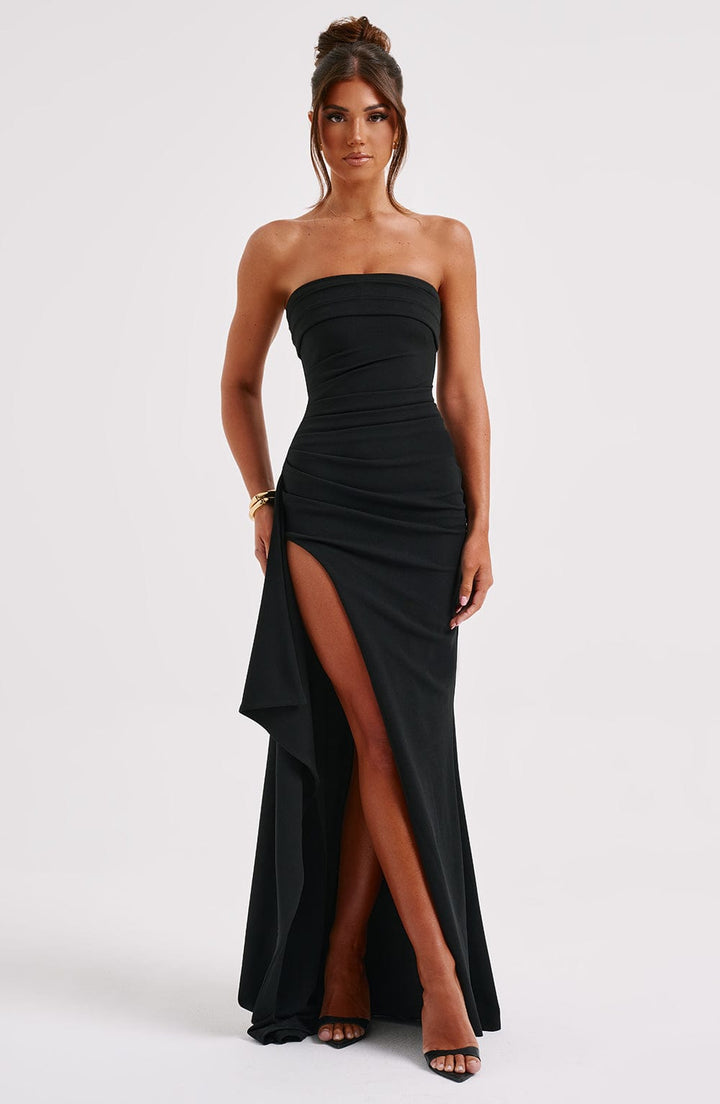 Women's Black Strapless Maxi Race Day Dress (4)
