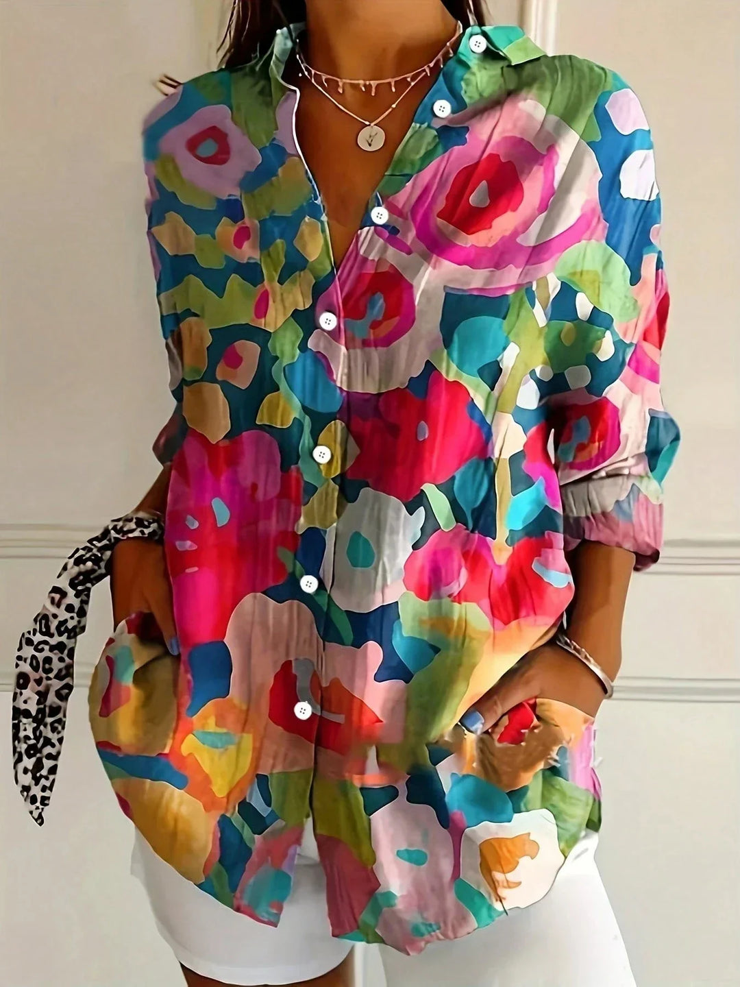 Women's Blouse with Colorful Playful Print in Mix