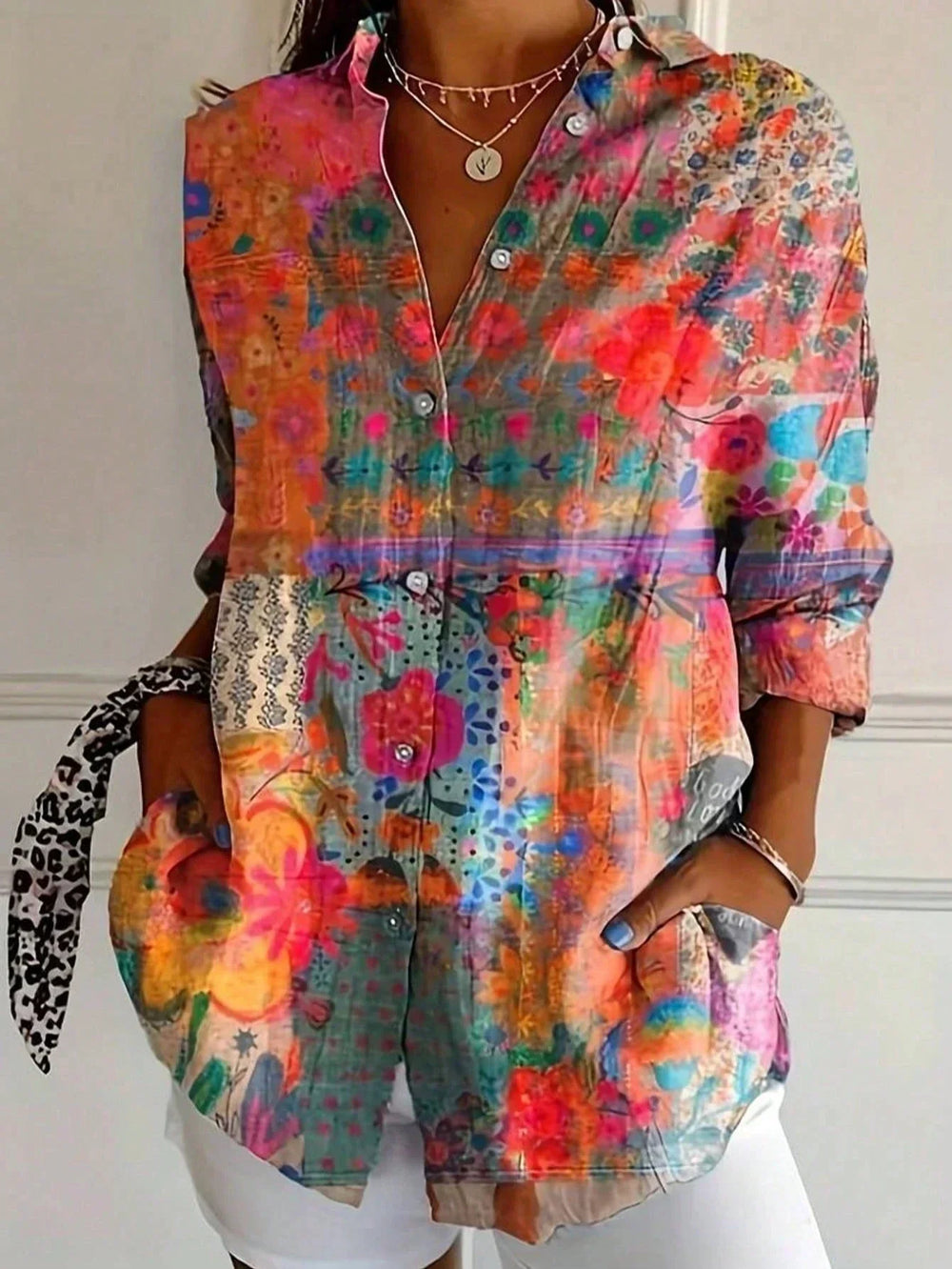Women's Blouse with Colorful Playful Print in Orange