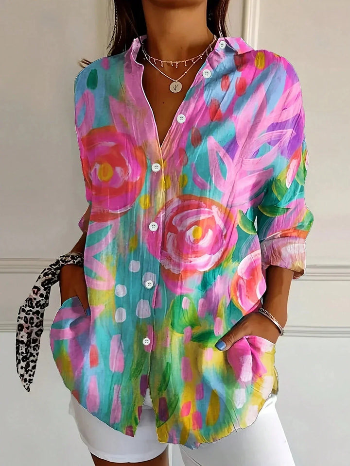 Women's Blouse with Colorful Playful Print in Pink