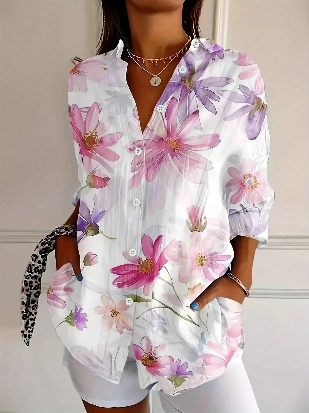 Women's Blouse with Colorful Playful Print in White