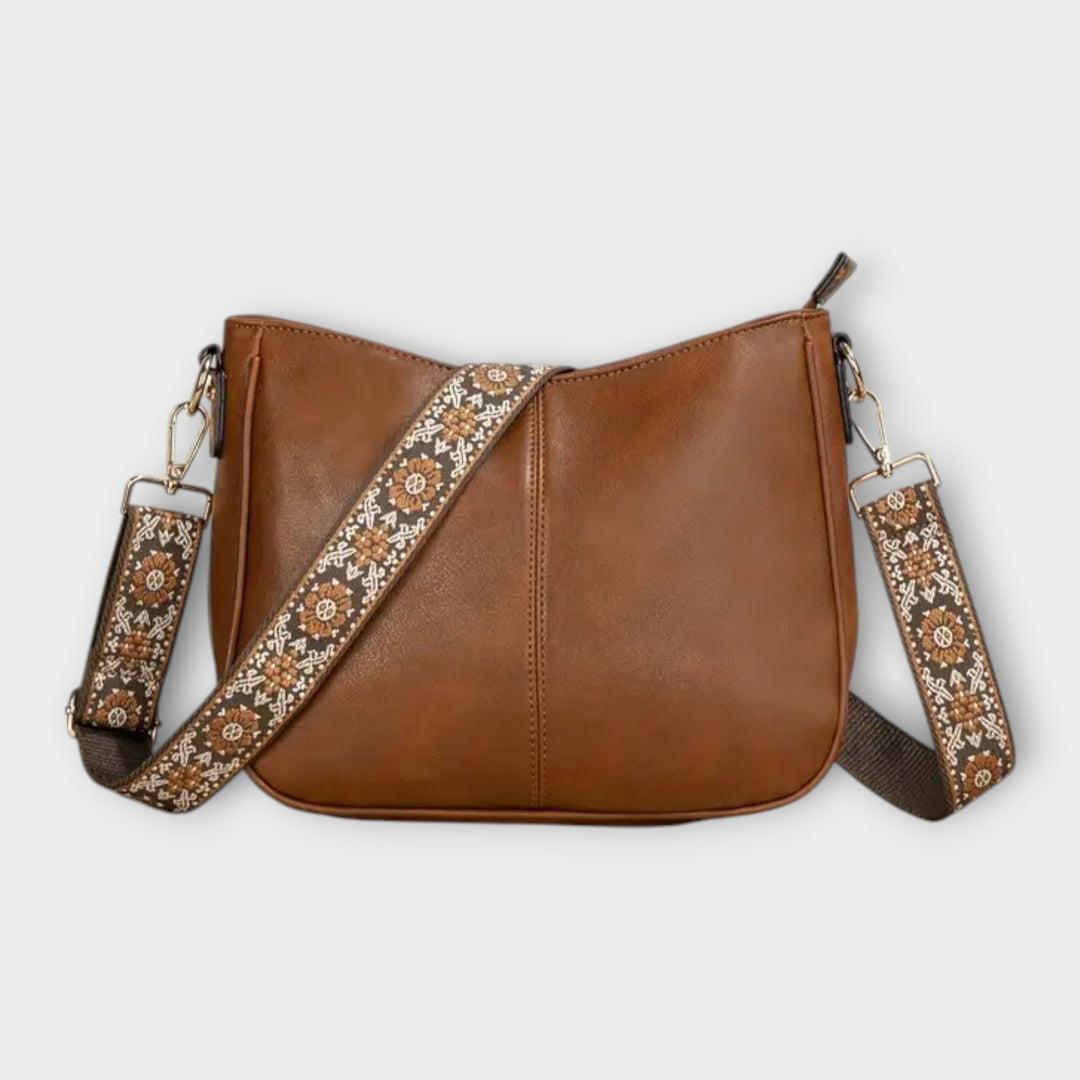 Women's Boho Crossbody Bag with Patterned Strap in Brown