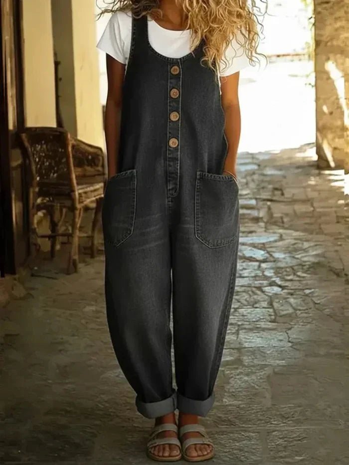 Women's Boho Denim Jumpsuit for Summer in Black