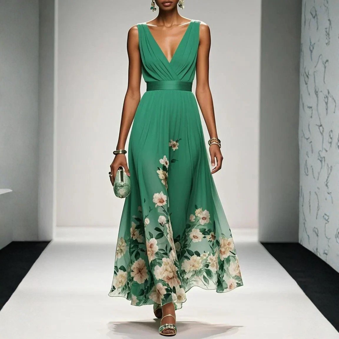 Women's Boho Floral Maxi Dress for Weddings in Green