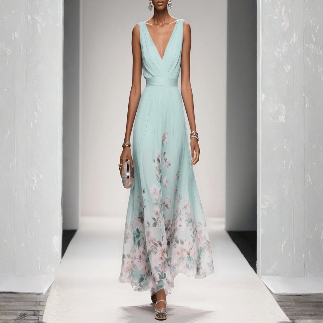 Women's Boho Floral Maxi Dress for Weddings in Light Green