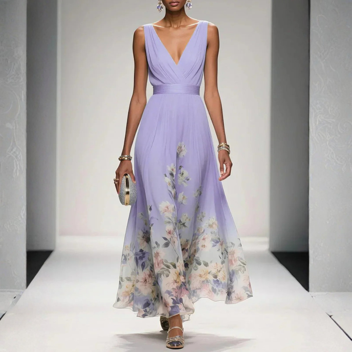 Women's Boho Floral Maxi Dress for Weddings in Purple