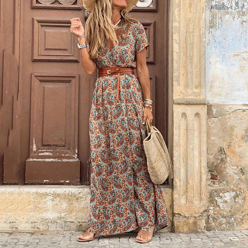Women's Boho Maxi Dress for Wedding Guests in Brown 1