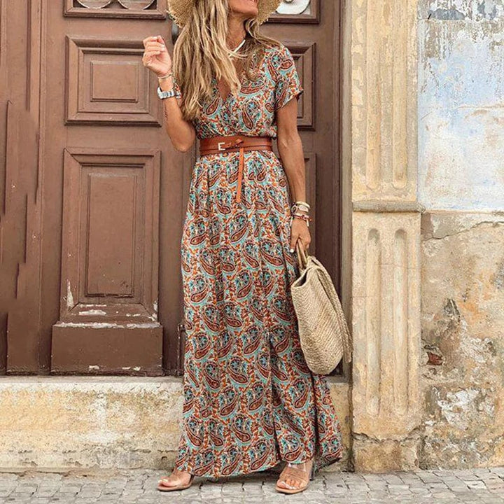 Women's Boho Maxi Dress for Wedding Guests in Brown 1