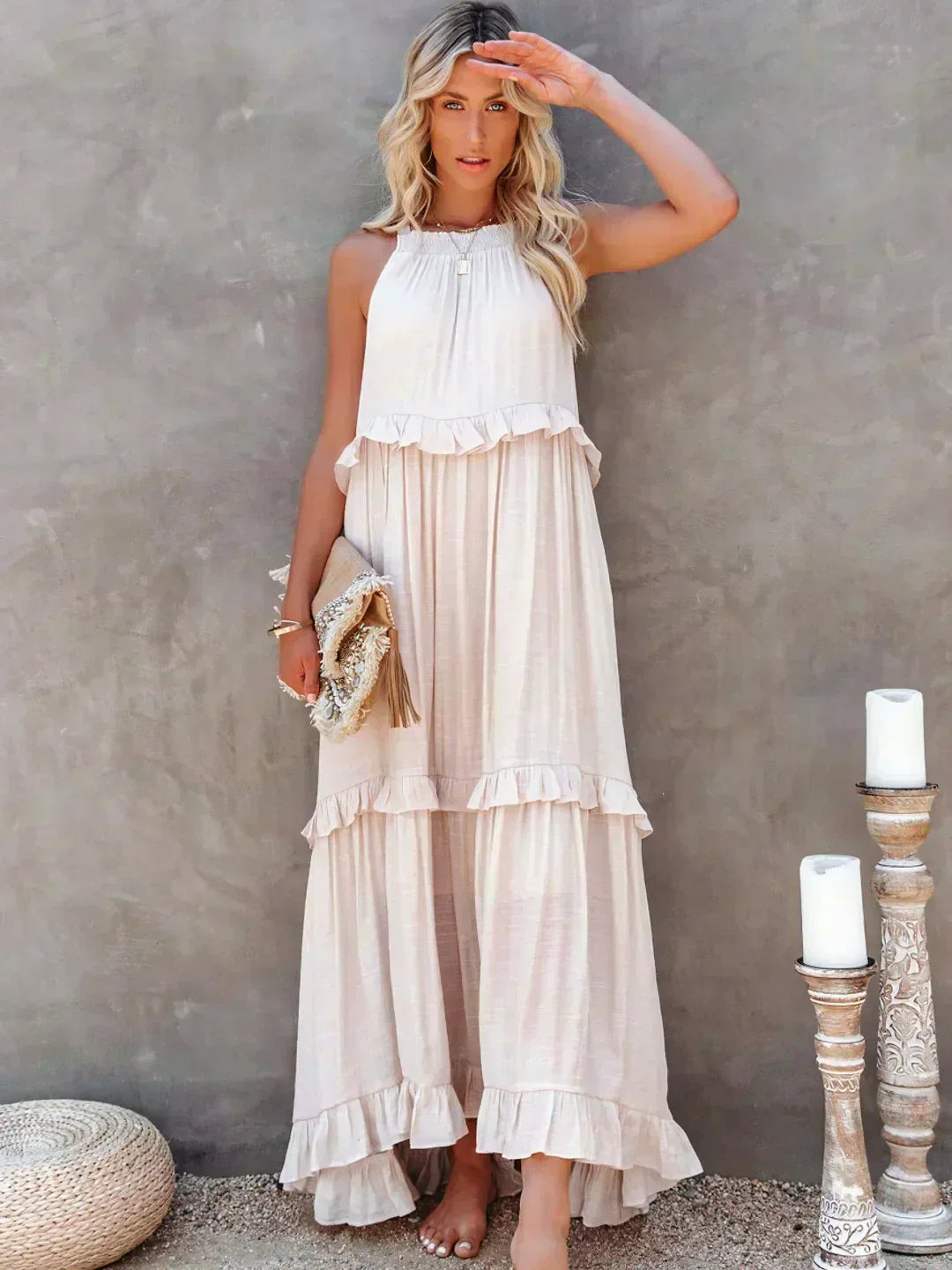 Women's Boho Maxi Summer Dress in Beige 1