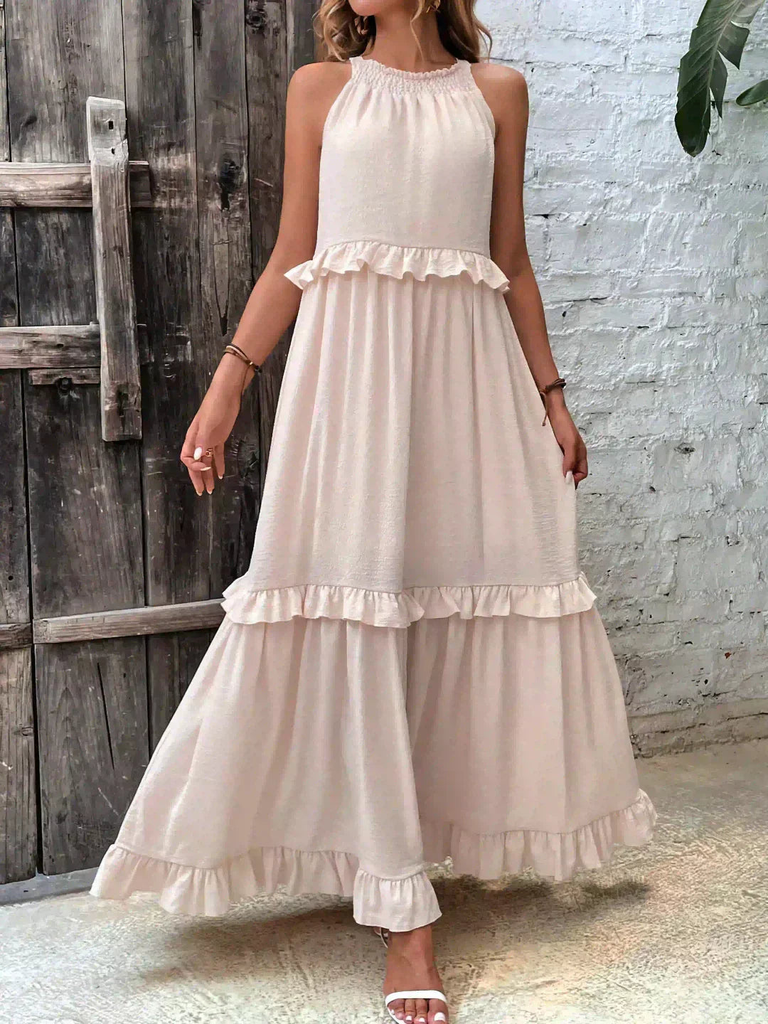 Women's Boho Maxi Summer Dress in Beige 5