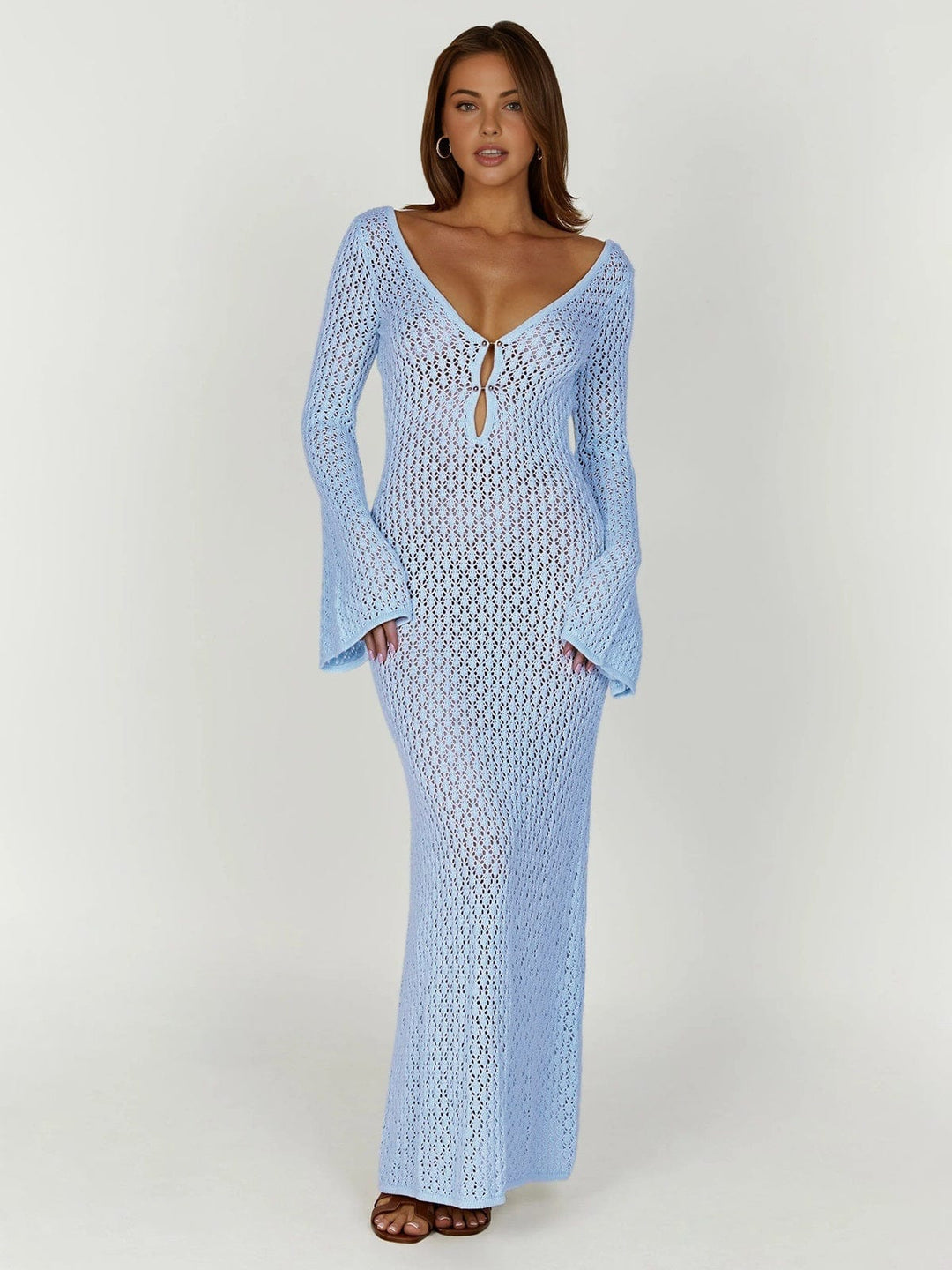 Women's Boho Maxi Summer Dress for the Beach in Light Blue