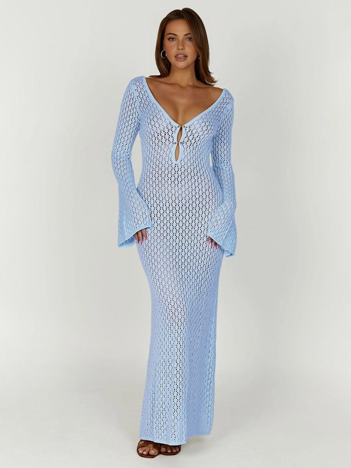Women's Boho Maxi Summer Dress for the Beach in Light Blue