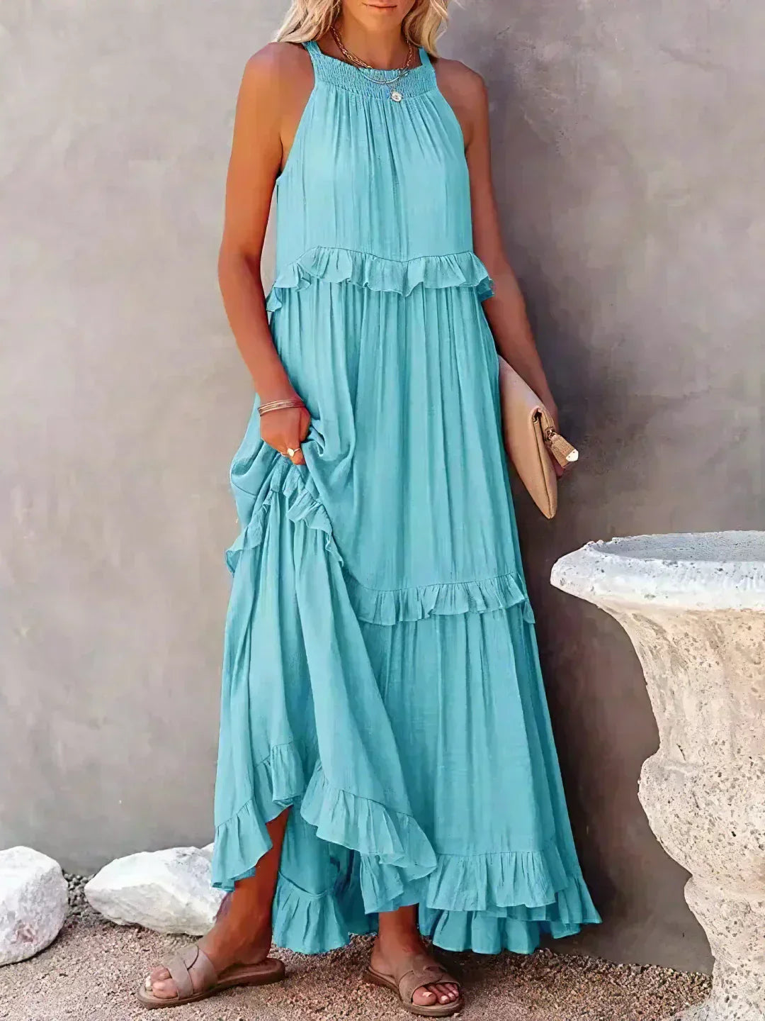 Women's Boho Maxi Summer Dress in Light Blue 1