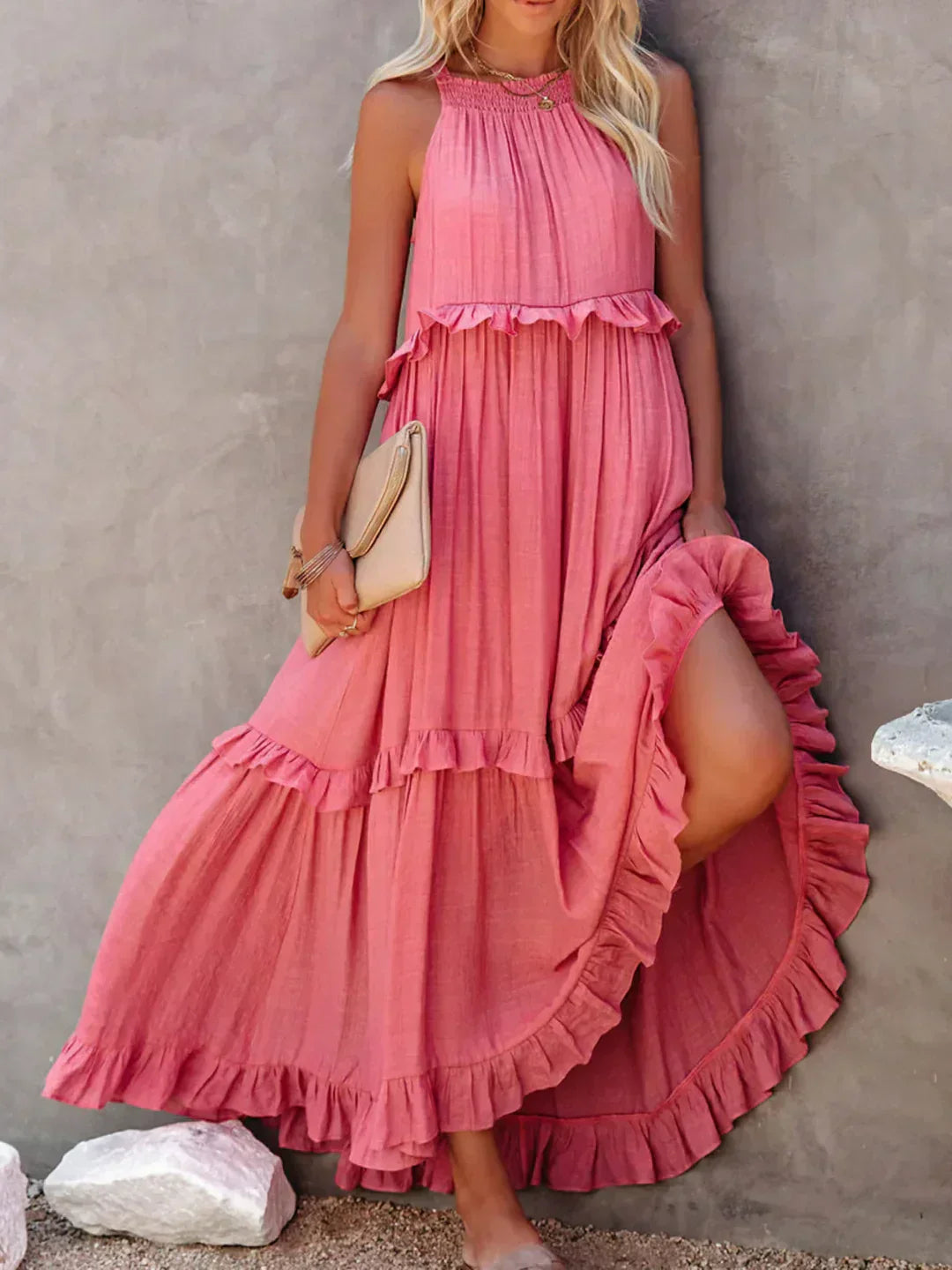 Women's Boho Maxi Summer Dress in Pink 1