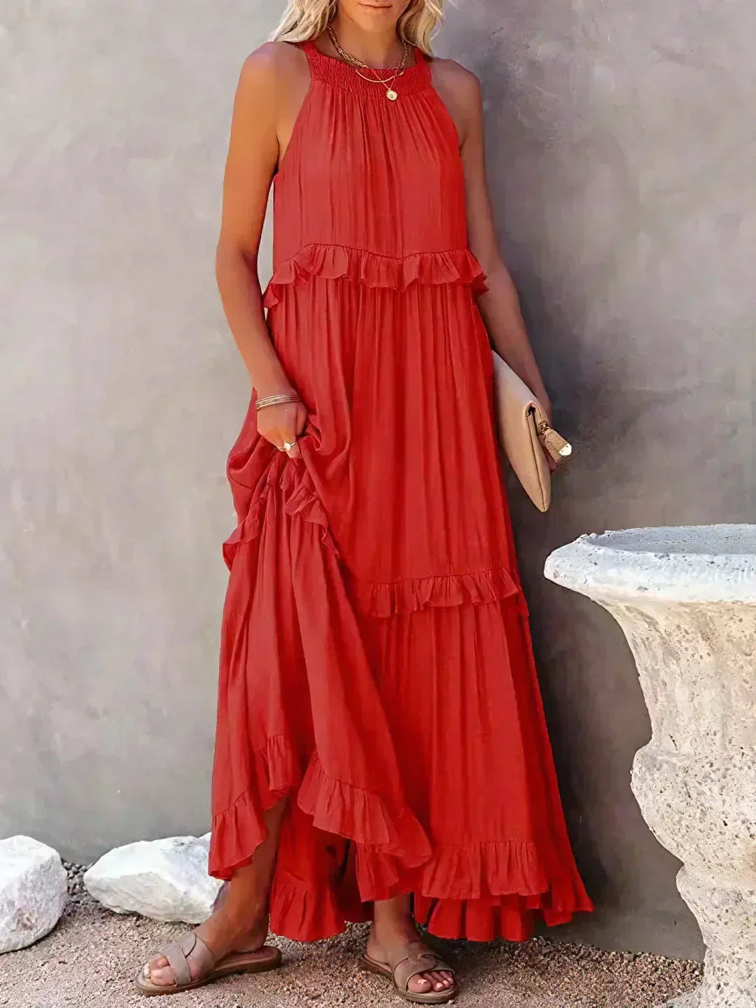 Women's Boho Maxi Summer Dress in Red 1
