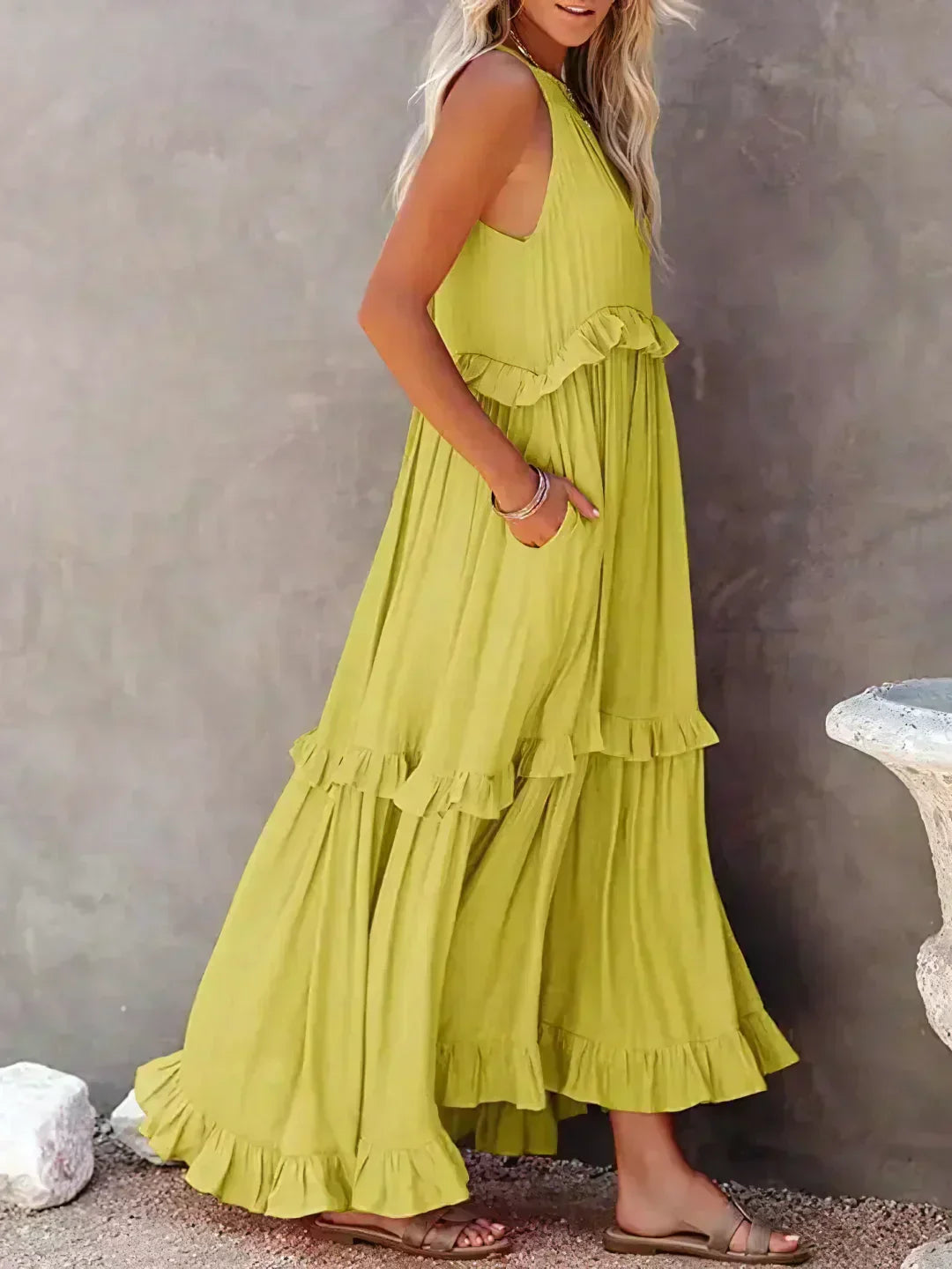 Women's Boho Maxi Summer Dress in Yellow 2