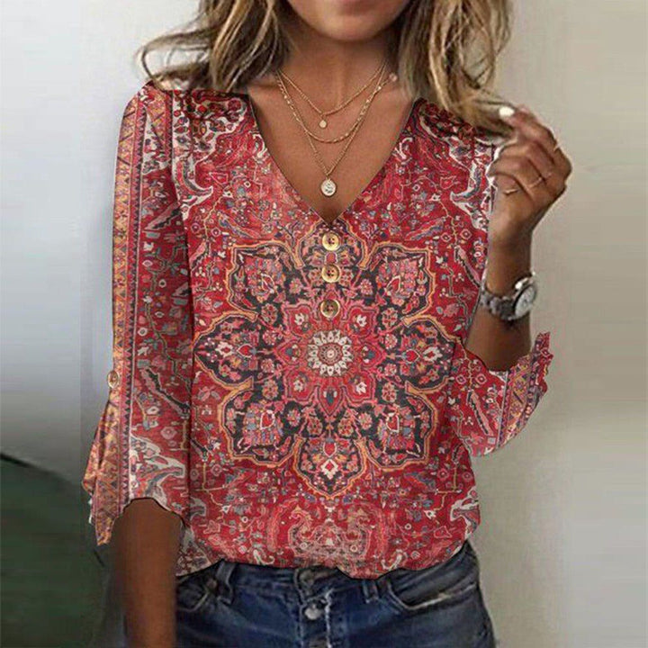 Women's Boho Oriental Blouse for Summer in Red 1