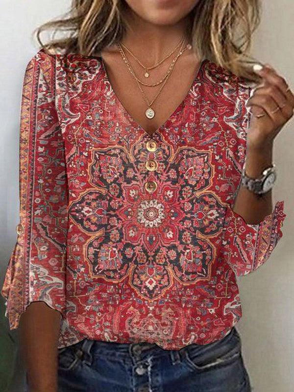 Women's Boho Oriental Blouse for Summer in Red 2