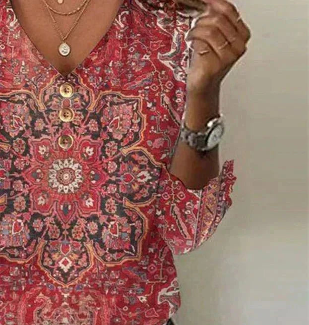 Women's Boho Oriental Blouse for Summer in Red 3