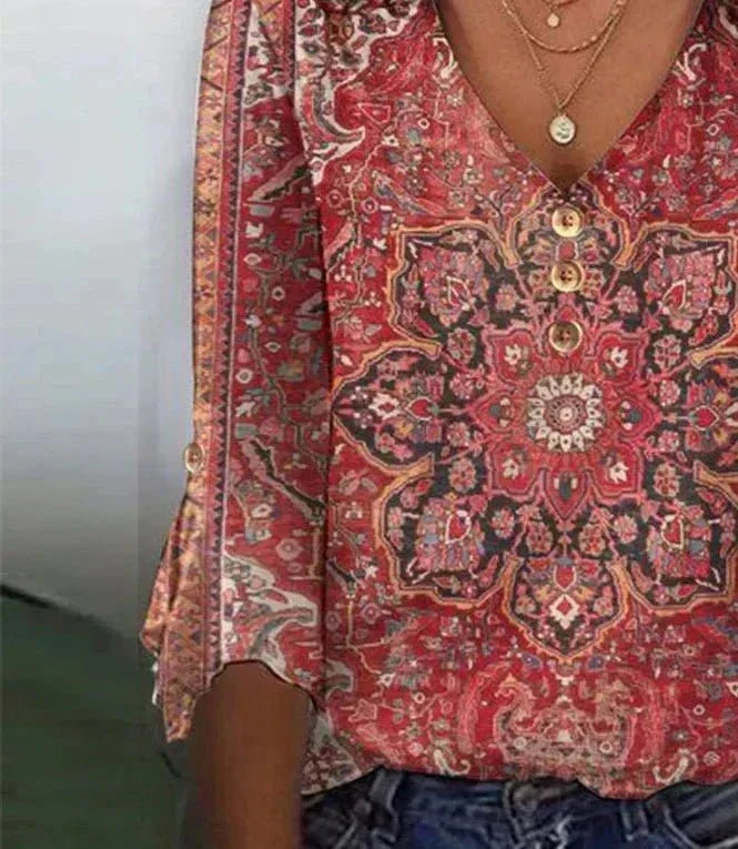 Women's Boho Oriental Blouse for Summer in Red 4