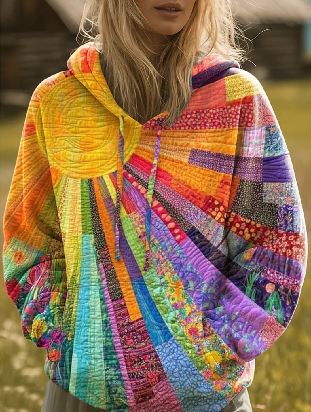 Women's Boho Patchwork Pullover in Multicolour